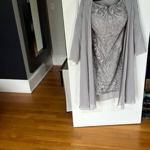 JJs House Silver Off-Shoulder Bell Sleeve Sheath Dress